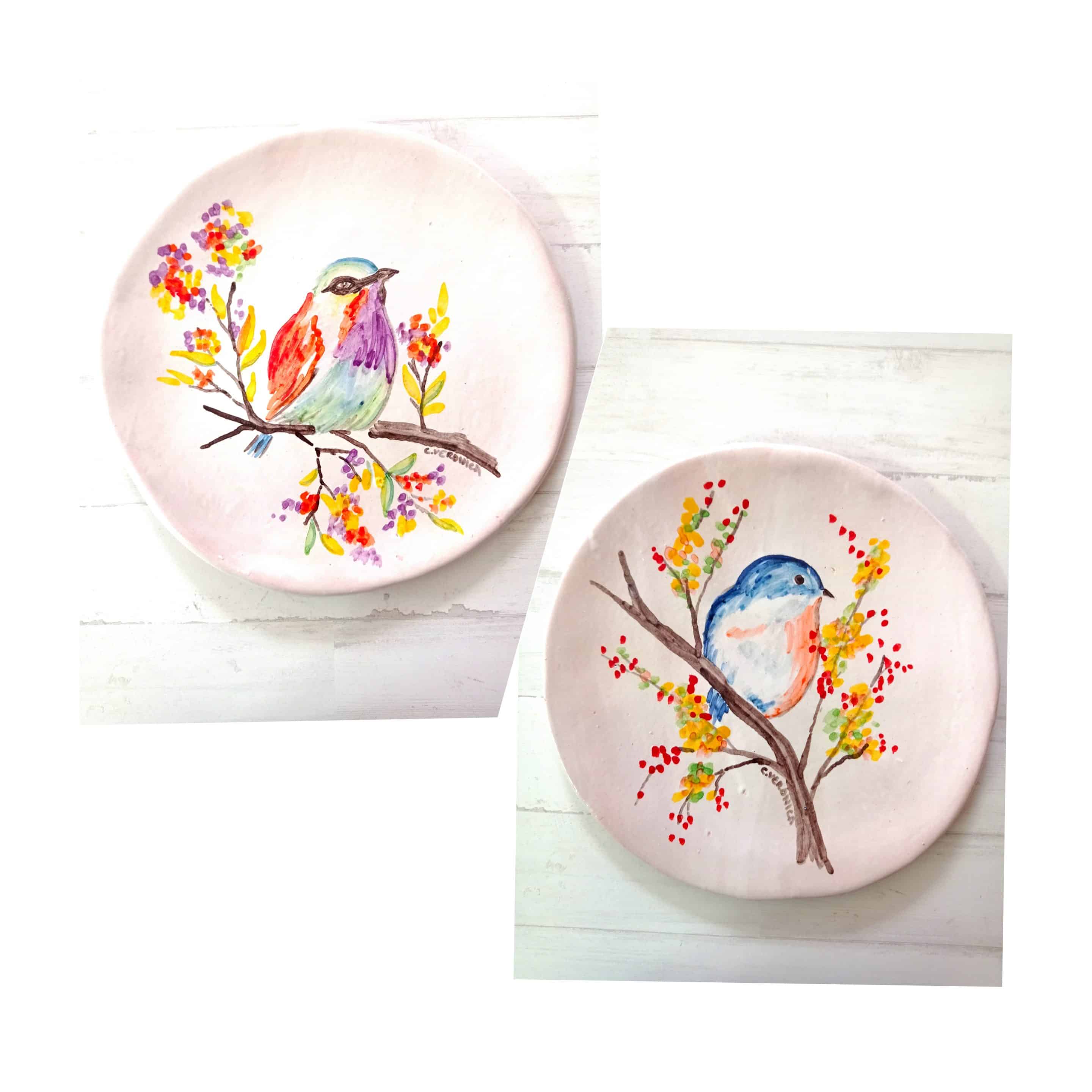 platos de cerámica, platos con pájaros, platos rústicos, platos decorativos